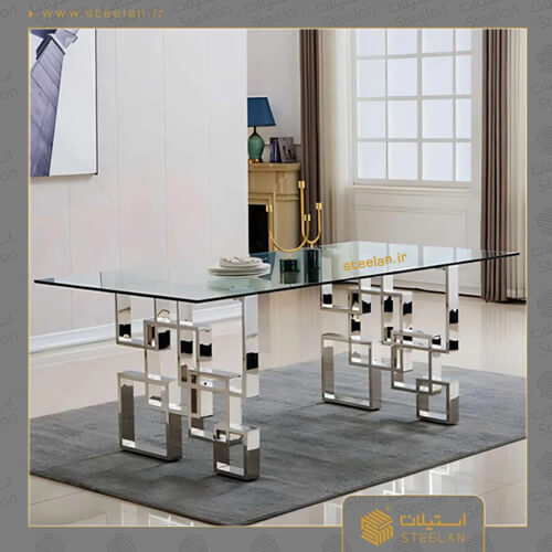 میز ناهار خوری استیل نقره ای 6 نفره مدل sg7070 